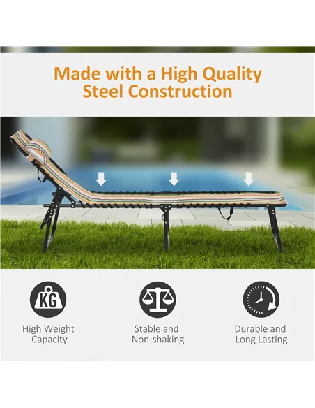 Outsunny Folding Sun Lounger Beach Chaise Chair Garden Reclining Cot Camping Recliner with 4 Position Adjustable Multicolored