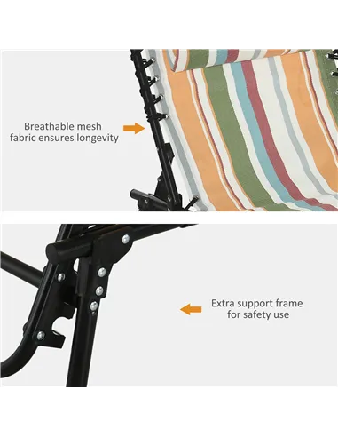 Outsunny Folding Sun Lounger Beach Chaise Chair Garden Reclining Cot Camping Recliner with 4 Position Adjustable Multicolored