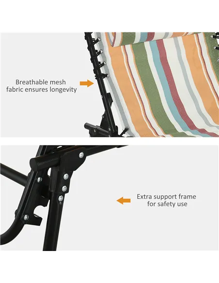 Outsunny Folding Sun Lounger Beach Chaise Chair Garden Reclining Cot Camping Recliner with 4 Position Adjustable Multicolored