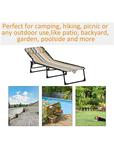 Outsunny Folding Sun Lounger Beach Chaise Chair Garden Reclining Cot Camping Recliner with 4 Position Adjustable Multicolored