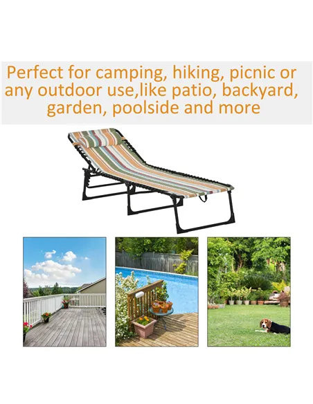 Outsunny Folding Sun Lounger Beach Chaise Chair Garden Reclining Cot Camping Recliner with 4 Position Adjustable Multicolored