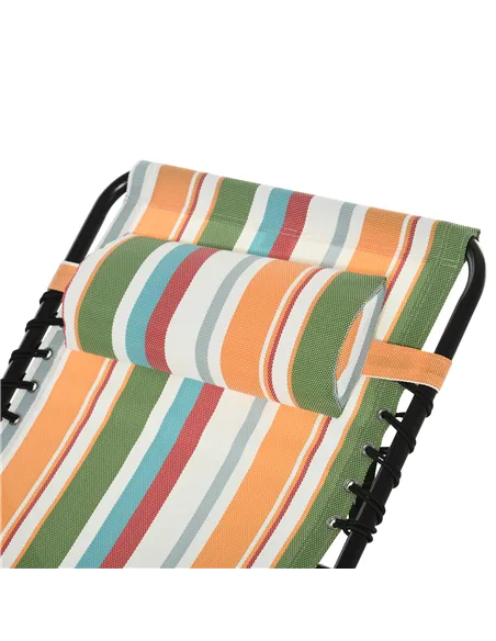 Outsunny Folding Sun Lounger Beach Chaise Chair Garden Reclining Cot Camping Recliner with 4 Position Adjustable Multicolored