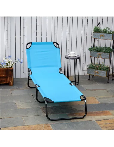 Outsunny Garden Sun Lounger, with Five-Position Back - Light Blue