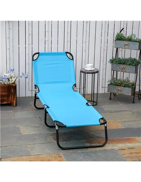 Outsunny Garden Sun Lounger, with Five-Position Back - Light Blue