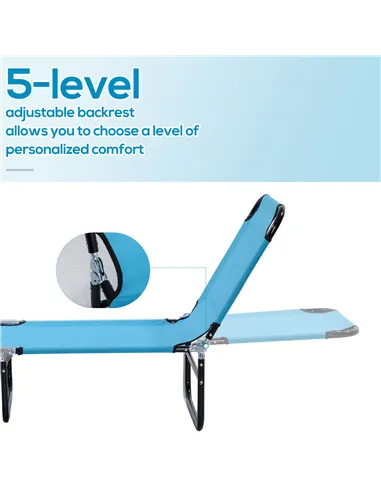 Outsunny Garden Sun Lounger, with Five-Position Back - Light Blue
