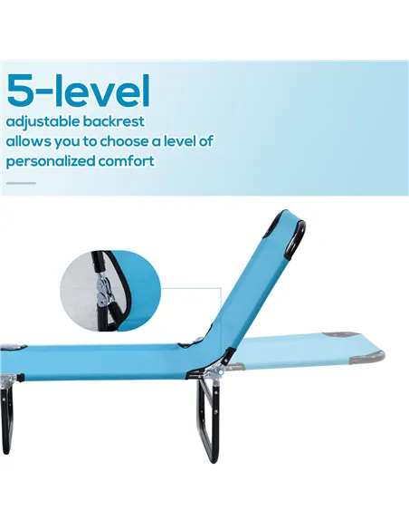 Outsunny Garden Sun Lounger, with Five-Position Back - Light Blue