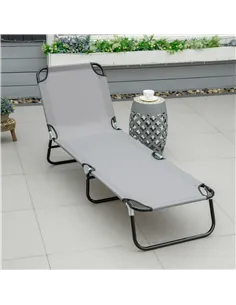 Outsunny Foldable Sun Lounger with 5-Position Adjustable Backrest, Outdoor Portable Recliner Chaise Lounge Chair with Breathable 2