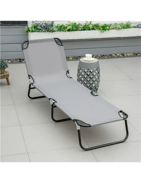 Outsunny Foldable Sun Lounger with 5-Position Adjustable Backrest, Outdoor Portable Recliner Chaise Lounge Chair with Breathable