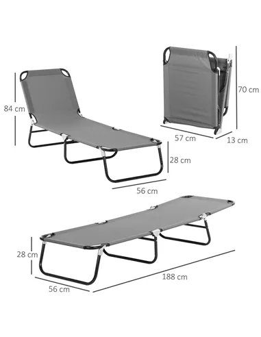 Outsunny Foldable Sun Lounger with 5-Position Adjustable Backrest, Outdoor Portable Recliner Chaise Lounge Chair with Breathable