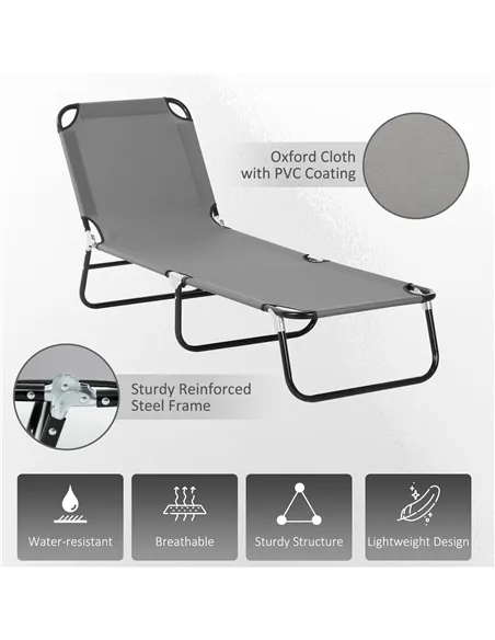 Outsunny Foldable Sun Lounger with 5-Position Adjustable Backrest, Outdoor Portable Recliner Chaise Lounge Chair with Breathable