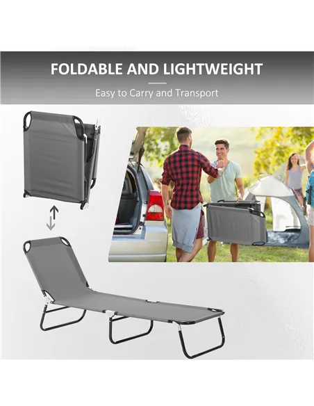 Outsunny Foldable Sun Lounger with 5-Position Adjustable Backrest, Outdoor Portable Recliner Chaise Lounge Chair with Breathable