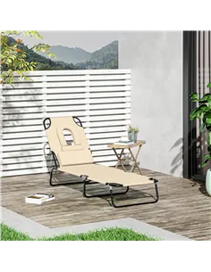 Outsunny Outdoor Folding Sun Lounger with Face Hole, 4 Level Adjustable Backrest Reclining Garden Lounger, Garden Recliner Sunbe 2