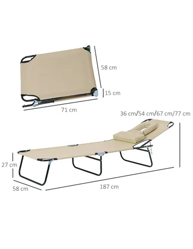 Outsunny Outdoor Folding Sun Lounger with Face Hole, 4 Level Adjustable Backrest Reclining Garden Lounger, Garden Recliner Sunbe