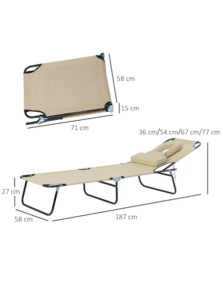 Outsunny Outdoor Folding Sun Lounger with Face Hole, 4 Level Adjustable Backrest Reclining Garden Lounger, Garden Recliner Sunbe