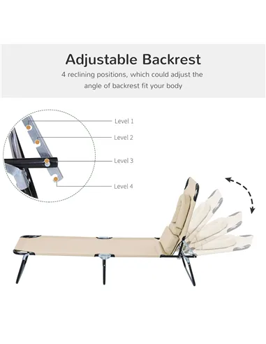 Outsunny Outdoor Folding Sun Lounger with Face Hole, 4 Level Adjustable Backrest Reclining Garden Lounger, Garden Recliner Sunbe