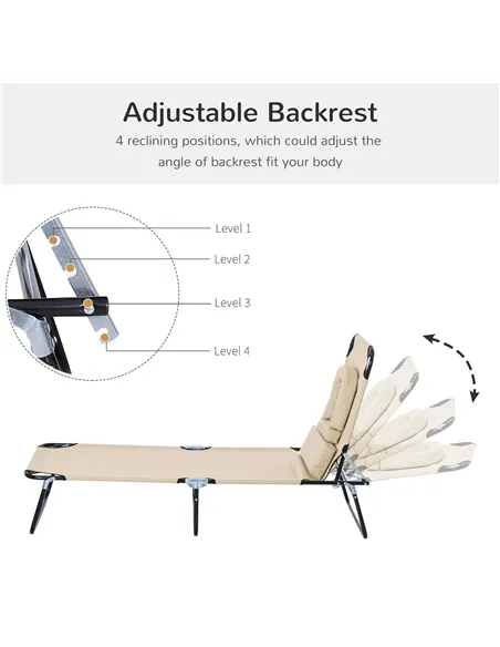 Outsunny Outdoor Folding Sun Lounger with Face Hole, 4 Level Adjustable Backrest Reclining Garden Lounger, Garden Recliner Sunbe