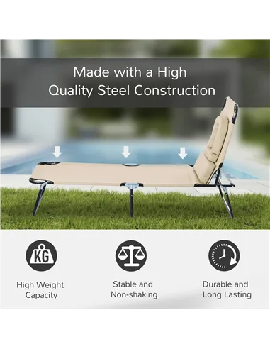 Outsunny Outdoor Folding Sun Lounger with Face Hole, 4 Level Adjustable Backrest Reclining Garden Lounger, Garden Recliner Sunbe