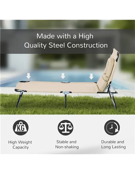 Outsunny Outdoor Folding Sun Lounger with Face Hole, 4 Level Adjustable Backrest Reclining Garden Lounger, Garden Recliner Sunbe