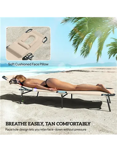 Outsunny Outdoor Folding Sun Lounger with Face Hole, 4 Level Adjustable Backrest Reclining Garden Lounger, Garden Recliner Sunbe