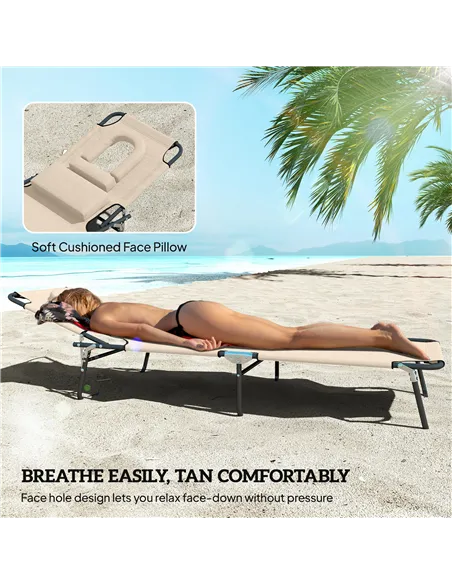 Outsunny Outdoor Folding Sun Lounger with Face Hole, 4 Level Adjustable Backrest Reclining Garden Lounger, Garden Recliner Sunbe