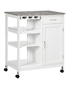 HOMCOM Compact Kitchen Trolley Utility Cart on Wheels with Wine Rack, Drawer, Open Shelf and Storage Cabinet for Dining Room, Wh