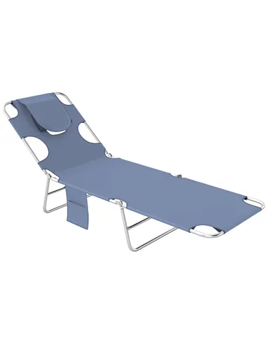 Outsunny Foldable Sun Lounger, Beach Chaise Lounge with Reading Hole, Arm Slots, 5-Position Adjustable Backrest, Side Pocket, Pi