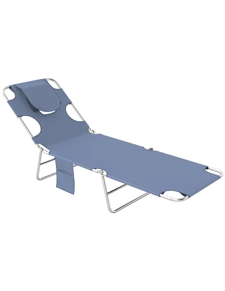 Outsunny Foldable Sun Lounger, Beach Chaise Lounge with Reading Hole, Arm Slots, 5-Position Adjustable Backrest, Side Pocket, Pi