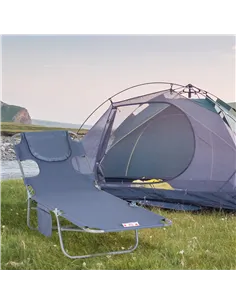 Outsunny Foldable Sun Lounger, Beach Chaise Lounge with Reading Hole, Arm Slots, 5-Position Adjustable Backrest, Side Pocket, Pi 2