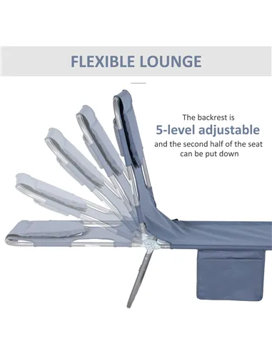 Outsunny Foldable Sun Lounger, Beach Chaise Lounge with Reading Hole, Arm Slots, 5-Position Adjustable Backrest, Side Pocket, Pi