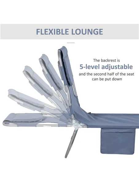 Outsunny Foldable Sun Lounger, Beach Chaise Lounge with Reading Hole, Arm Slots, 5-Position Adjustable Backrest, Side Pocket, Pi