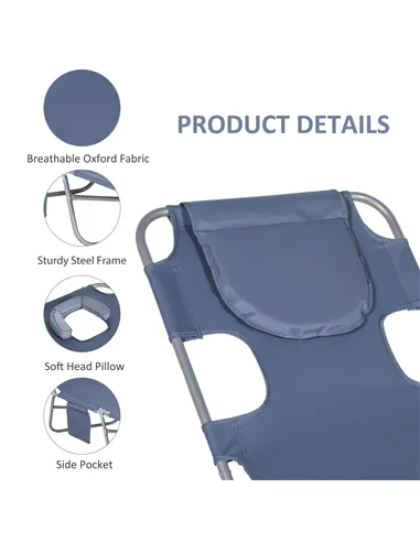 Outsunny Foldable Sun Lounger, Beach Chaise Lounge with Reading Hole, Arm Slots, 5-Position Adjustable Backrest, Side Pocket, Pi