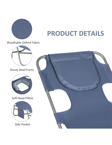 Outsunny Foldable Sun Lounger, Beach Chaise Lounge with Reading Hole, Arm Slots, 5-Position Adjustable Backrest, Side Pocket, Pi