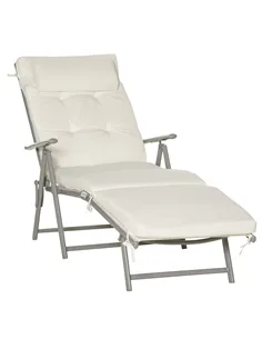 Outsunny Sun Lounger Steel Frame Outdoor Folding Chaise Texteline Lounge Chair Recliner with Headrest & 7 Levels Adjustable Back
