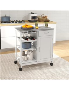 HOMCOM Compact Kitchen Trolley Utility Cart on Wheels with Wine Rack, Drawer, Open Shelf and Storage Cabinet for Dining Room, Wh 2