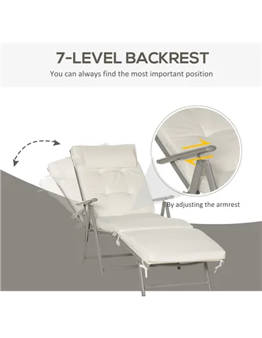 Outsunny Sun Lounger Steel Frame Outdoor Folding Chaise Texteline Lounge Chair Recliner with Headrest & 7 Levels Adjustable Back
