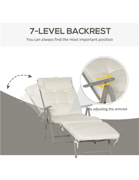 Outsunny Sun Lounger Steel Frame Outdoor Folding Chaise Texteline Lounge Chair Recliner with Headrest & 7 Levels Adjustable Back