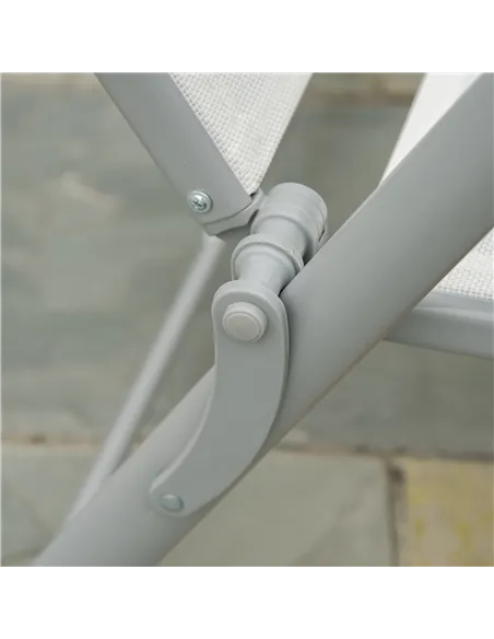 Outsunny Sun Lounger Steel Frame Outdoor Folding Chaise Texteline Lounge Chair Recliner with Headrest & 7 Levels Adjustable Back