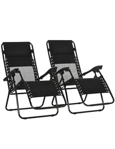 Outsunny Garden Recliner Chairs Set of 2, Outdoor Foldable Zero Gravity Chairs Set w/ Footstool and Detachable Headrest, Black