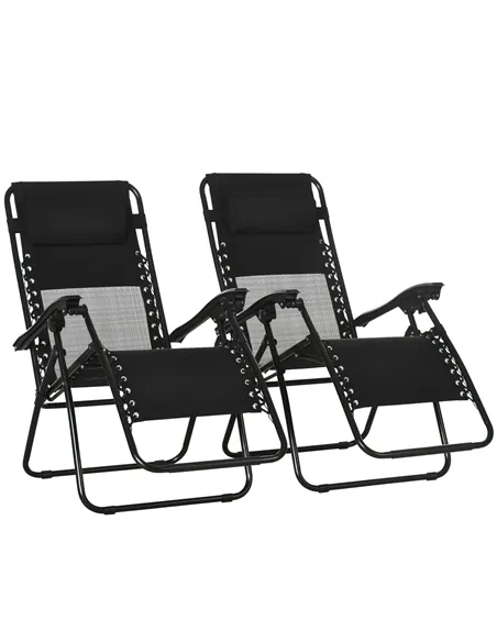 Outsunny Garden Recliner Chairs Set of 2, Outdoor Foldable Zero Gravity Chairs Set w/ Footstool and Detachable Headrest, Black