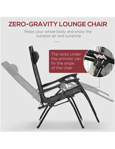 Outsunny Garden Recliner Chairs Set of 2, Outdoor Foldable Zero Gravity Chairs Set w/ Footstool and Detachable Headrest, Black