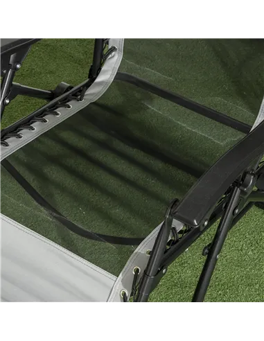 Outsunny Garden Recliner Chairs Set of 2, Outdoor Foldable Zero Gravity Chairs Set w/ Footstool and Detachable Headrest, Grey