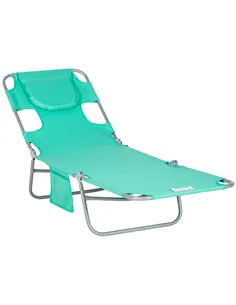 Outsunny Foldable Sun Lounger with Reading Hole - Green