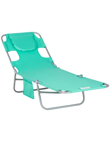 Outsunny Foldable Sun Lounger with Reading Hole - Green