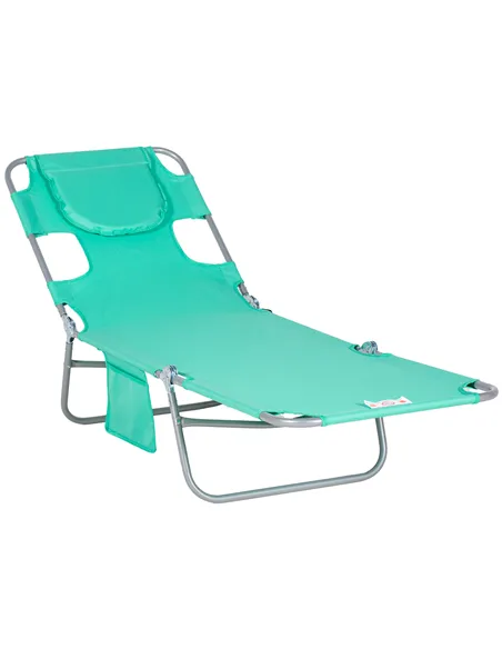 Outsunny Foldable Sun Lounger with Reading Hole - Green