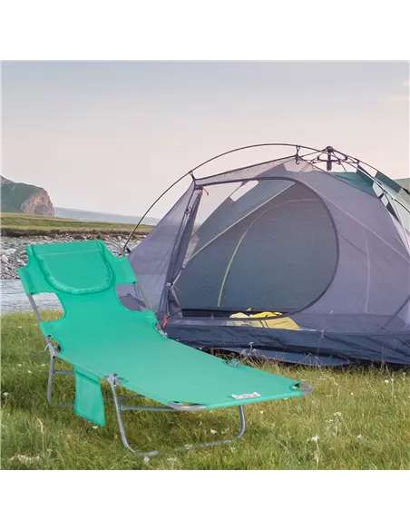 Outsunny Foldable Sun Lounger with Reading Hole - Green