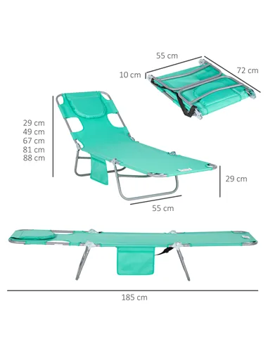 Outsunny Foldable Sun Lounger with Reading Hole - Green