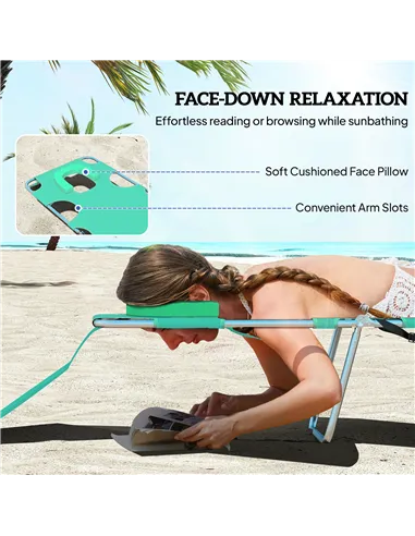 Outsunny Foldable Sun Lounger with Reading Hole - Green