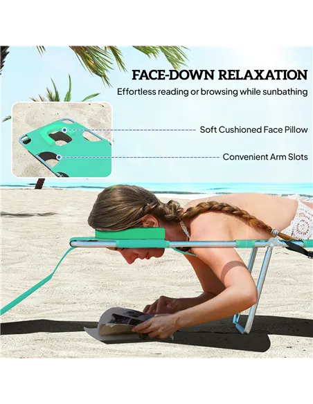 Outsunny Foldable Sun Lounger with Reading Hole - Green