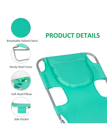 Outsunny Foldable Sun Lounger with Reading Hole - Green