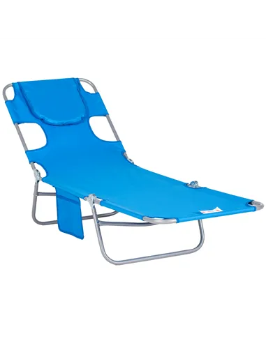 Outsunny Foldable Sun Lounger with Reading Hole - Blue